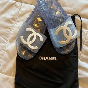 CHANEL Clear Slides with White Logo